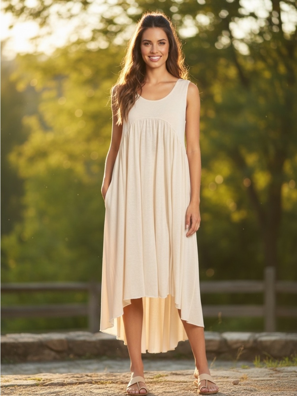 POL Cream High Low Maxi Dress Sleeveless Pocketed Boho NWT Size Small